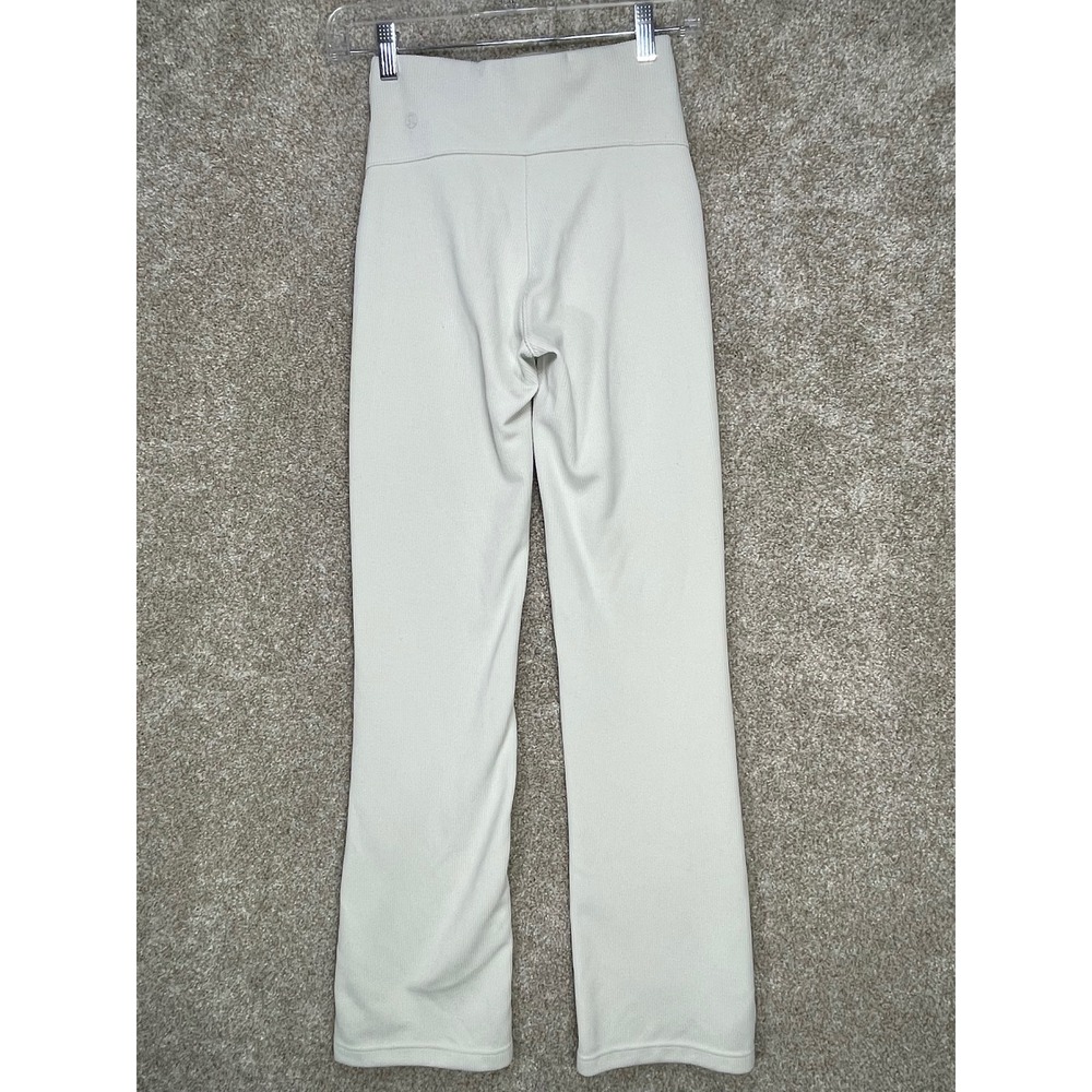 Lululemon Brushed Softstreme Ribbed Zip Flared Pants Women 2 Beige Hi Rise Yoga - Picture 4 of 10